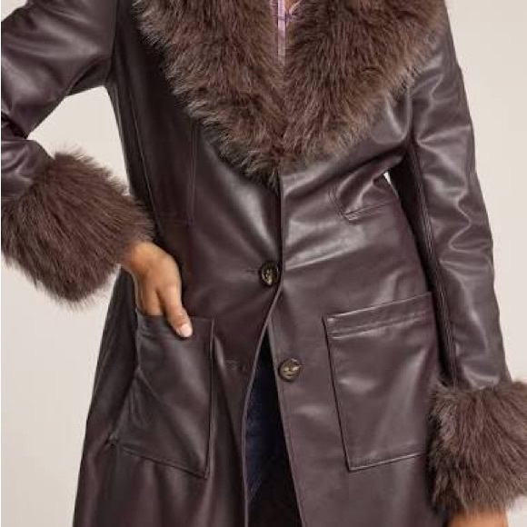 Old Navy x Anna Sui Vegan Leather Coat with Fur Trim - Picture 3 of 5